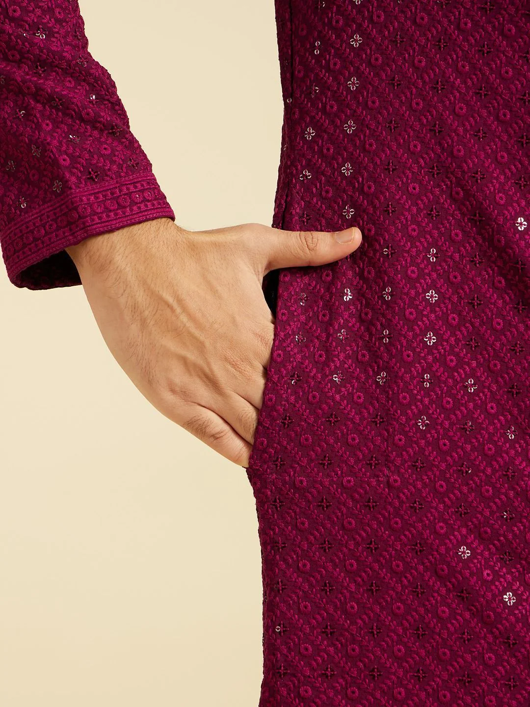 Diwas by Manyavar Ethnic Motifs Embroidered Mandarin Collar Sequinned Straight Kurta - Image 6