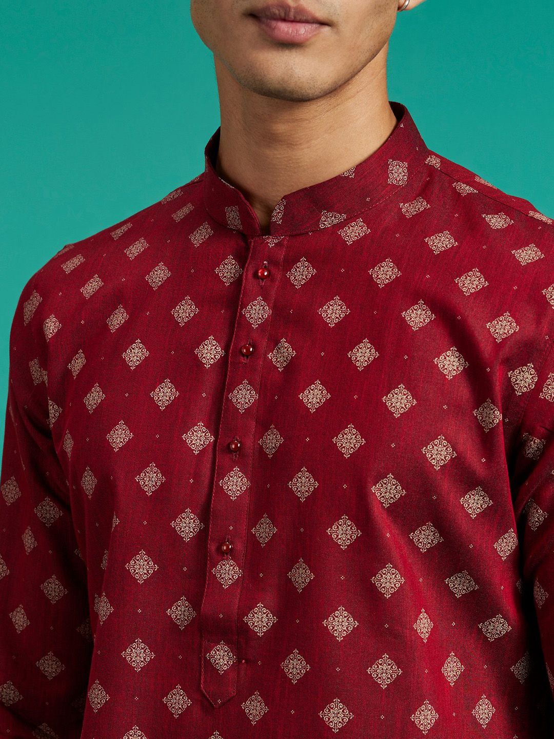 Diwas by Manyavar Ethnic Motifs Printed Mandarin Collar Neck Regular Pure Cotton Kurta - Image 2