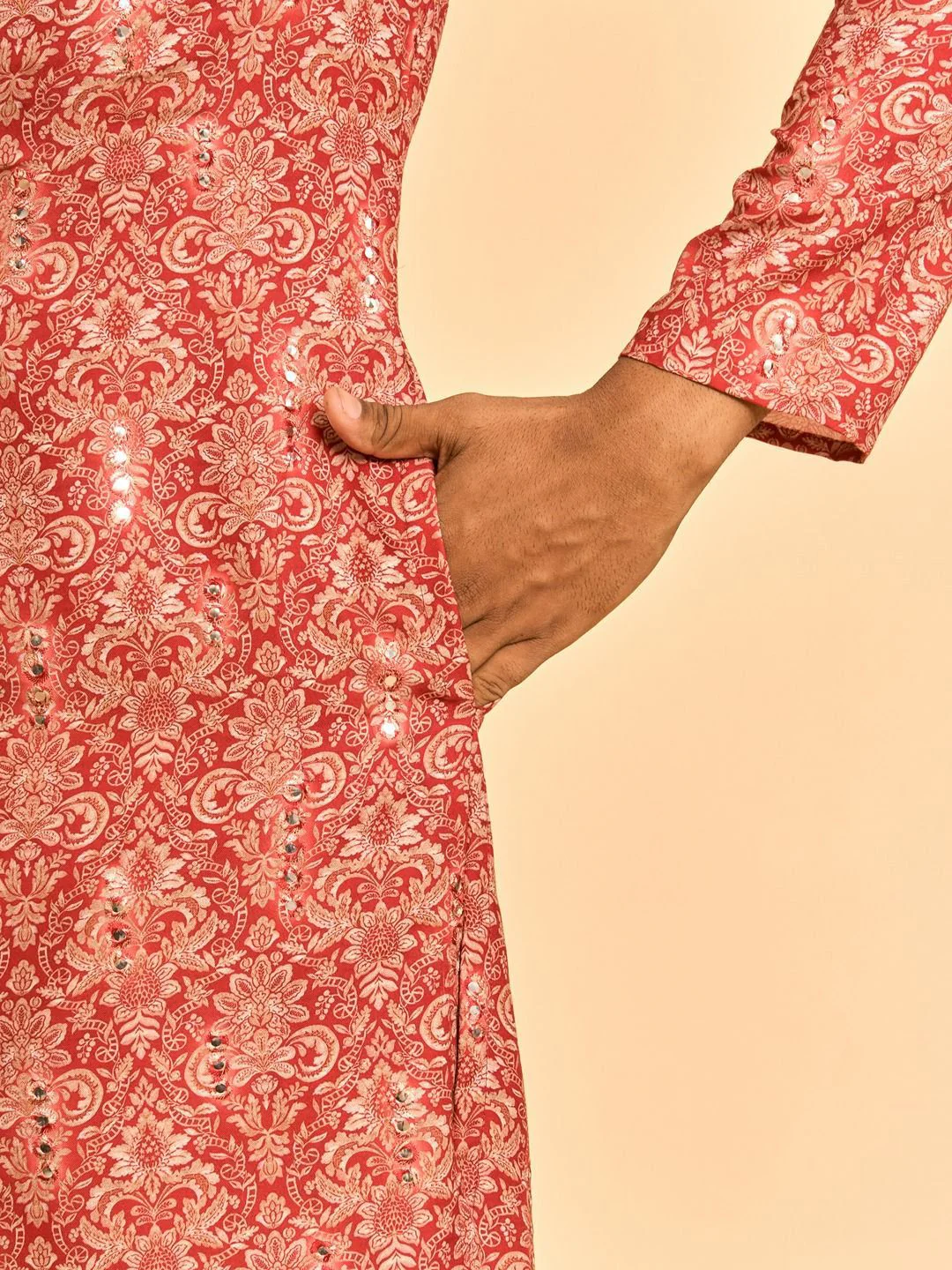 Diwas by Manyavar Ethnic Motifs Printed Sequinned Mandarin Collar Straight Kurta - Image 6