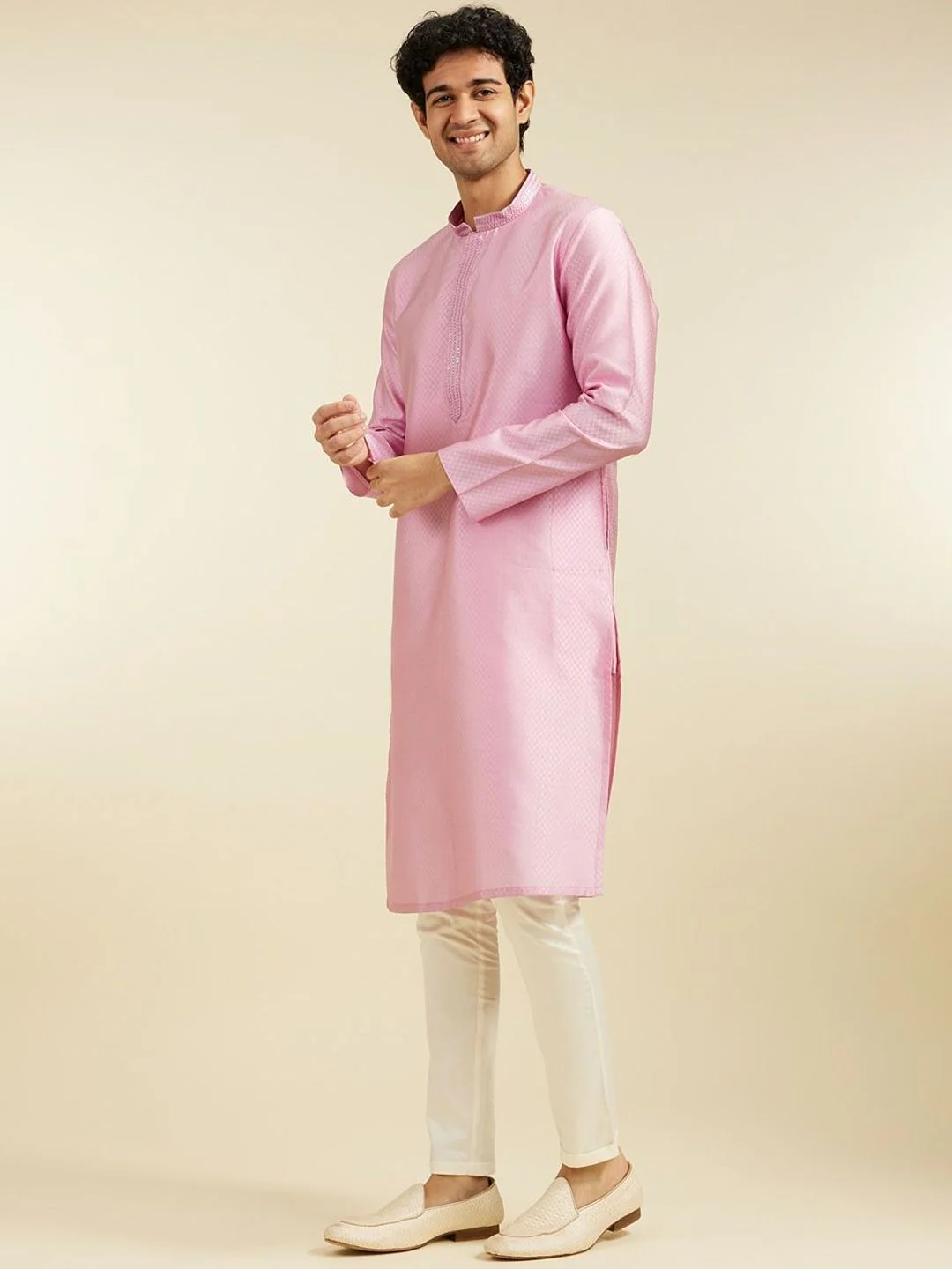 Diwas by Manyavar Ethnic Motifs Woven Design Sequinned Thread Work Art Silk Kurta - Image 3