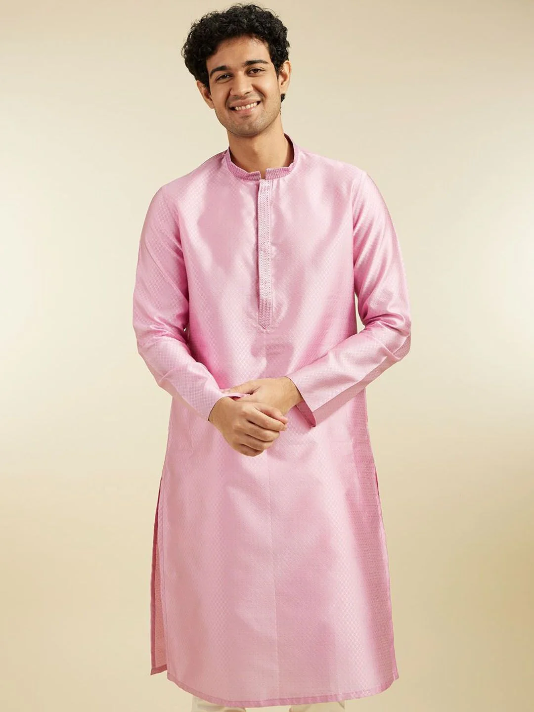Diwas by Manyavar Ethnic Motifs Woven Design Sequinned Thread Work Art Silk Kurta - Image 4