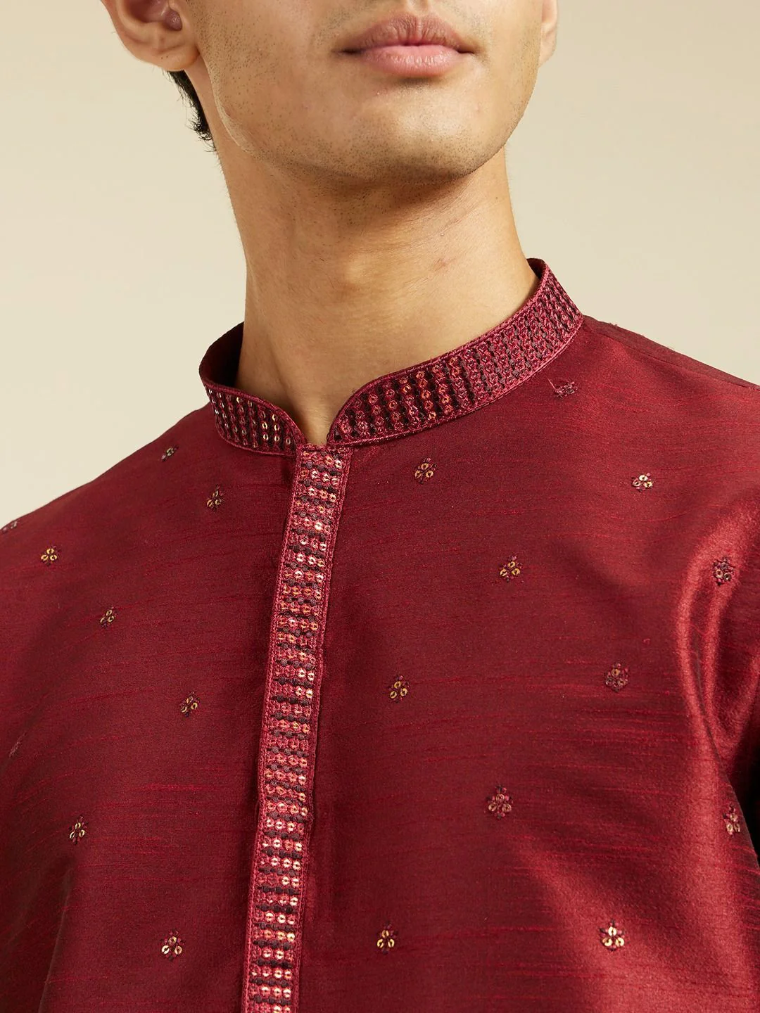 Diwas by Manyavar Floral Embroidered Mandarin Collar Sequinned Straight Kurta - Image 2