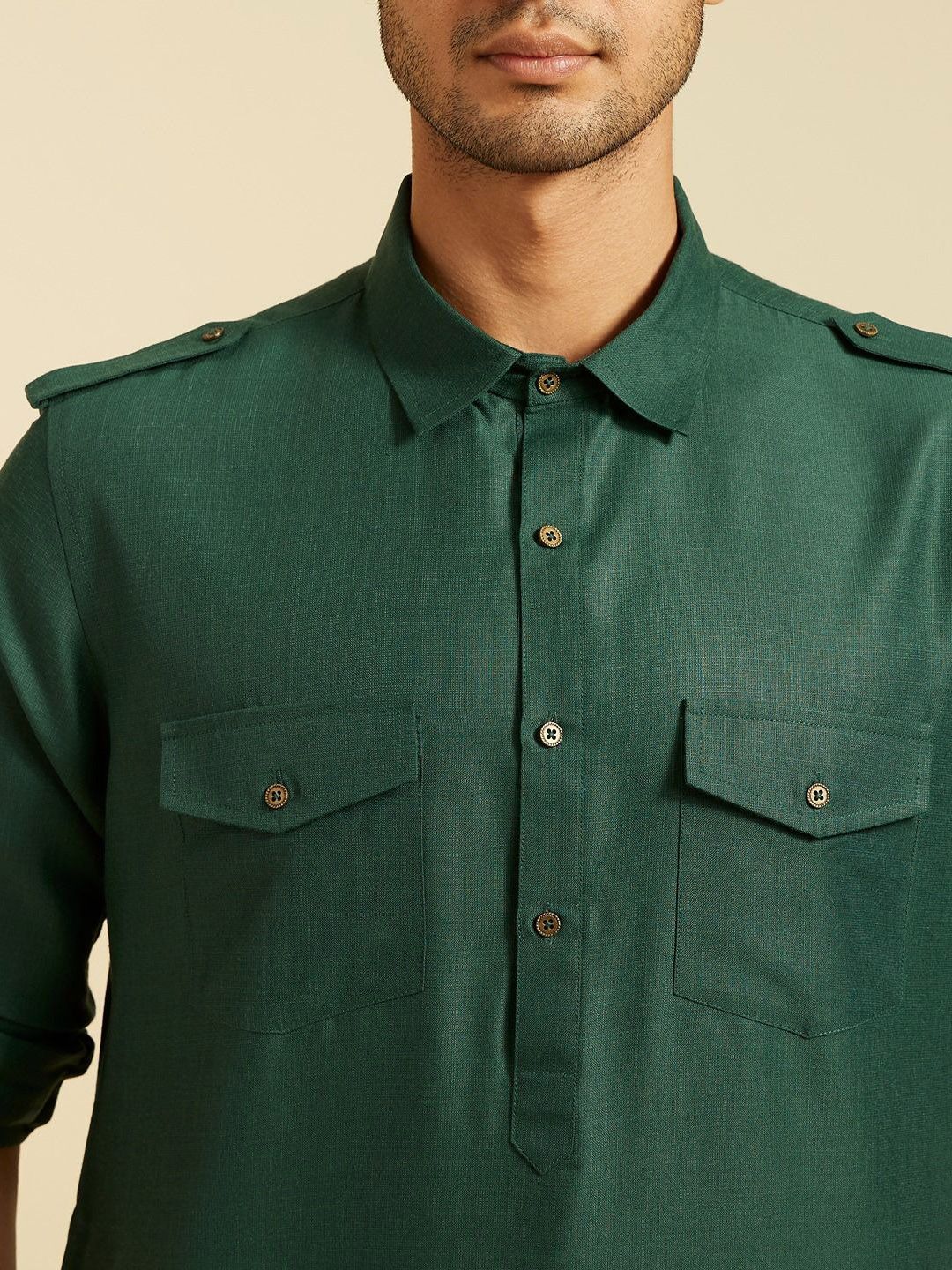 Diwas by Manyavar Shirt Collar Roll-Up Sleeves Pathani Kurta - Image 2