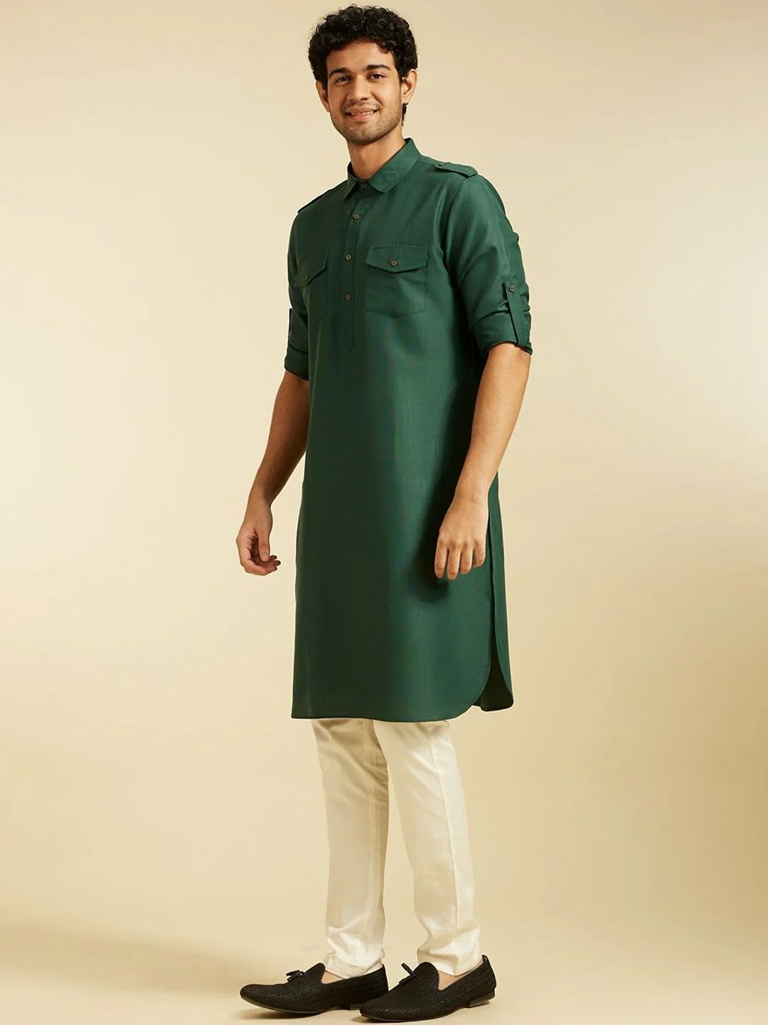 Diwas by Manyavar Shirt Collar Roll-Up Sleeves Pathani Kurta - Image 3