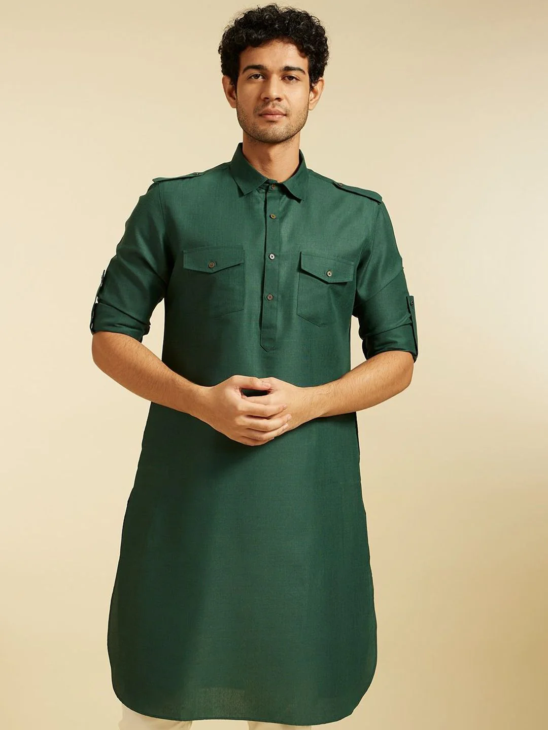 Diwas by Manyavar Shirt Collar Roll-Up Sleeves Pathani Kurta - Image 4