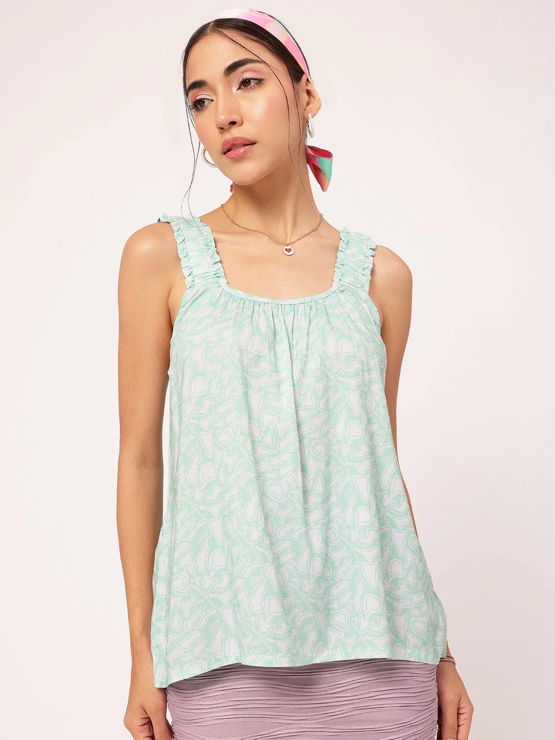 DressBerry Abstract Aesthetic Strappy Printed A-Line Top - Image 3