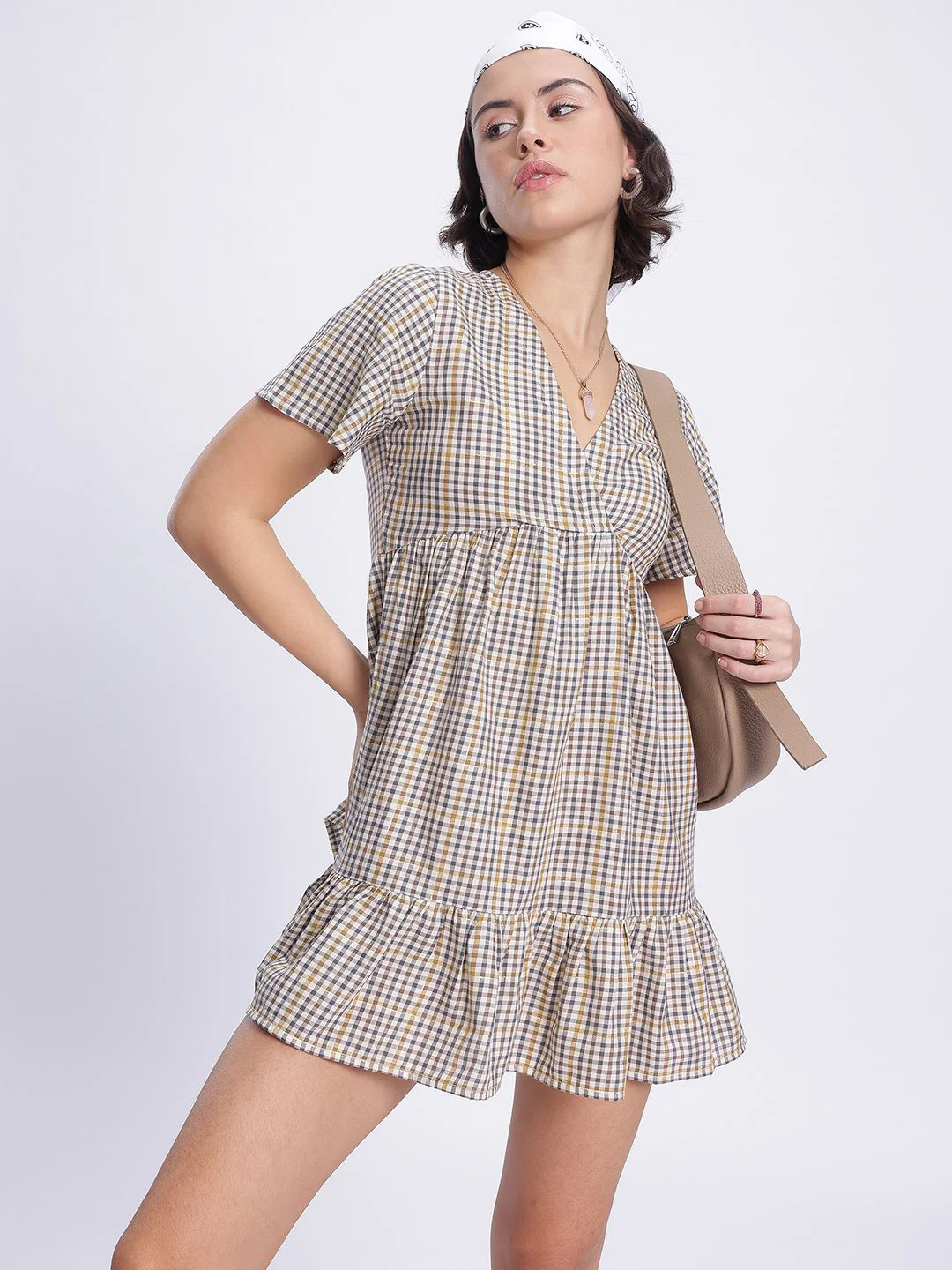 DressBerry Academia Core Checked A-Line Mini Dress