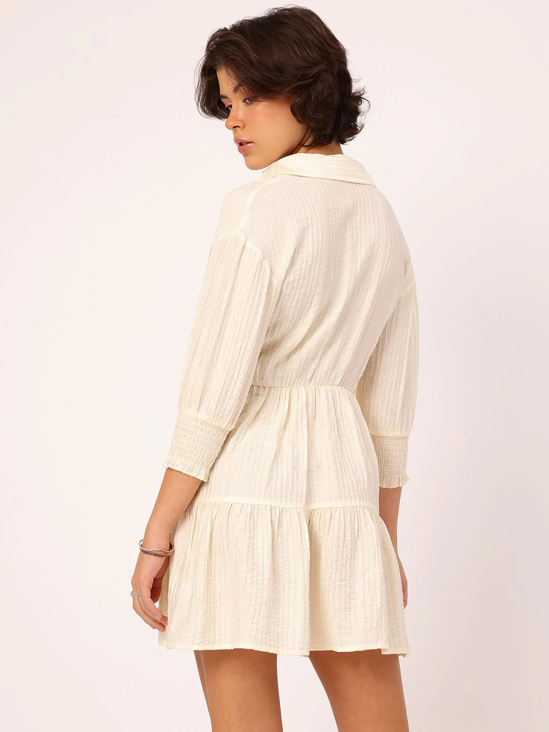 DressBerry Adorable Allure Crinkled Textured Tiered Mini Shirt Style Dress - Image 6
