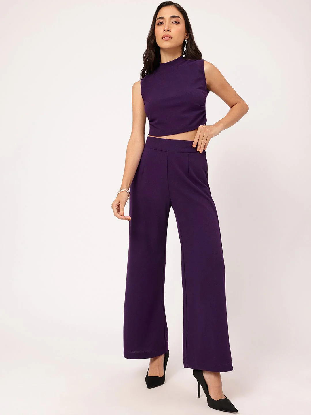 DressBerry Amethyst Charm Ruched Crop Flair Co-Ords - Image 2
