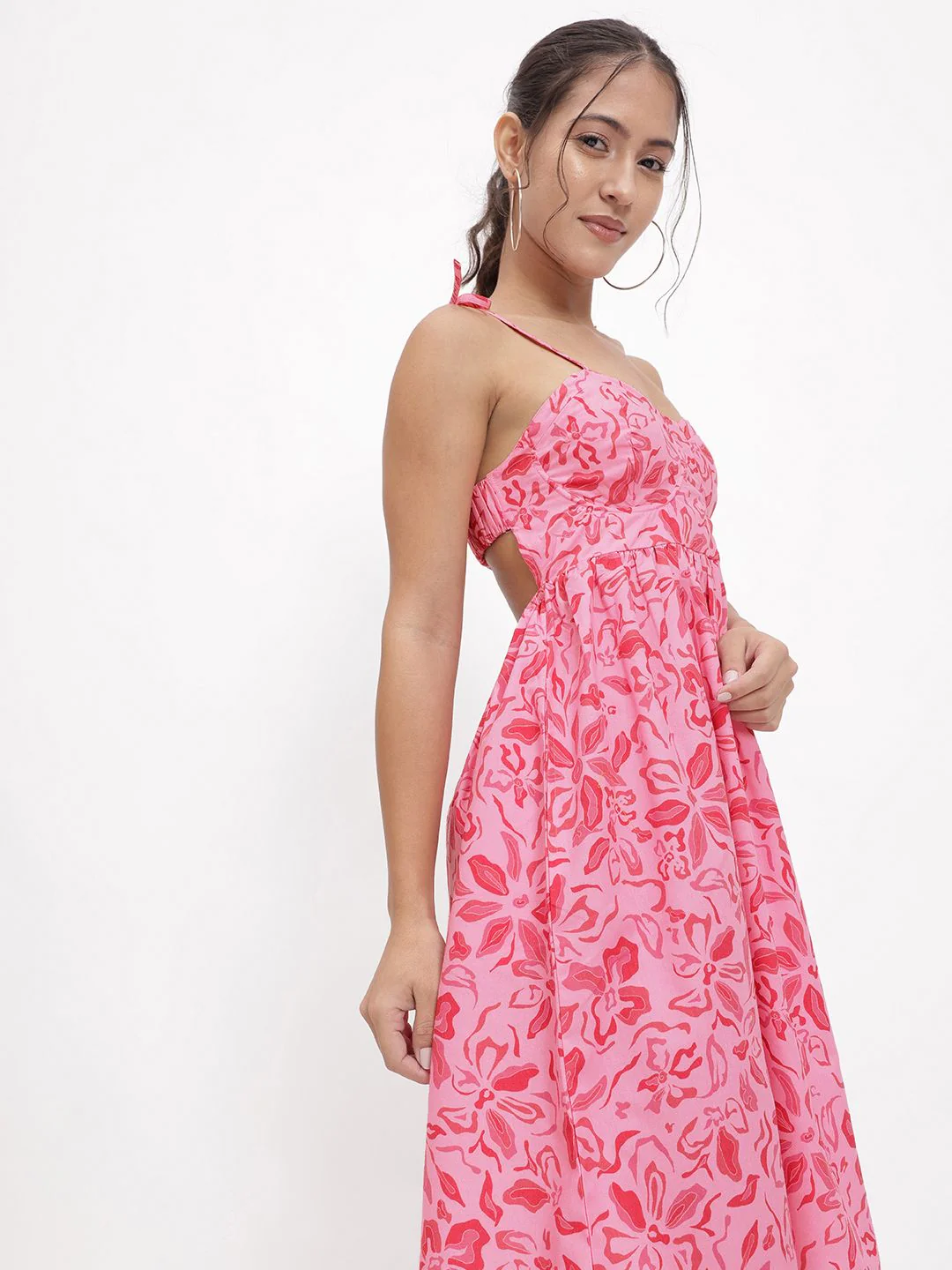 DressBerry Barbiecore Floral Fantasy Strappy Knee Length Dress - Image 3