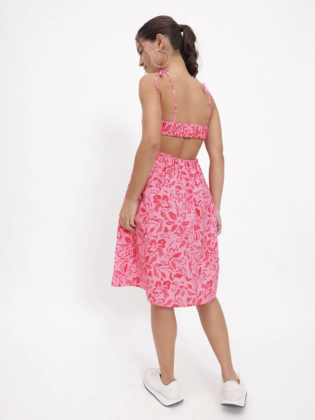 DressBerry Barbiecore Floral Fantasy Strappy Knee Length Dress - Image 4