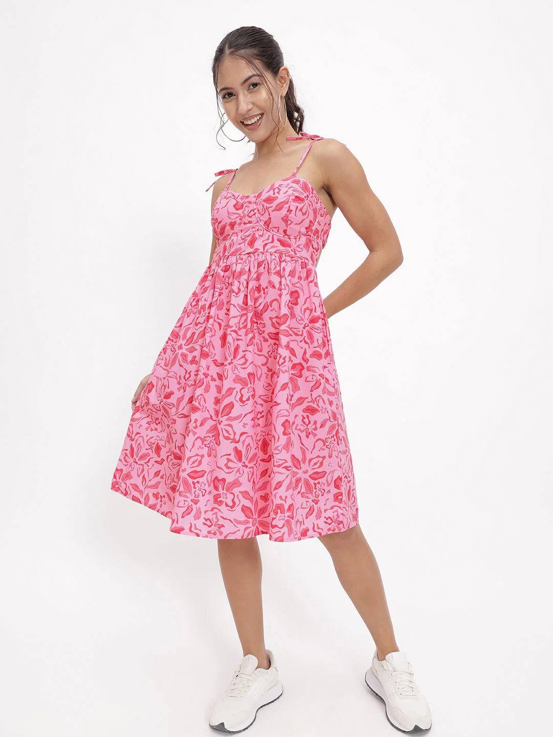DressBerry Barbiecore Floral Fantasy Strappy Knee Length Dress - Image 5