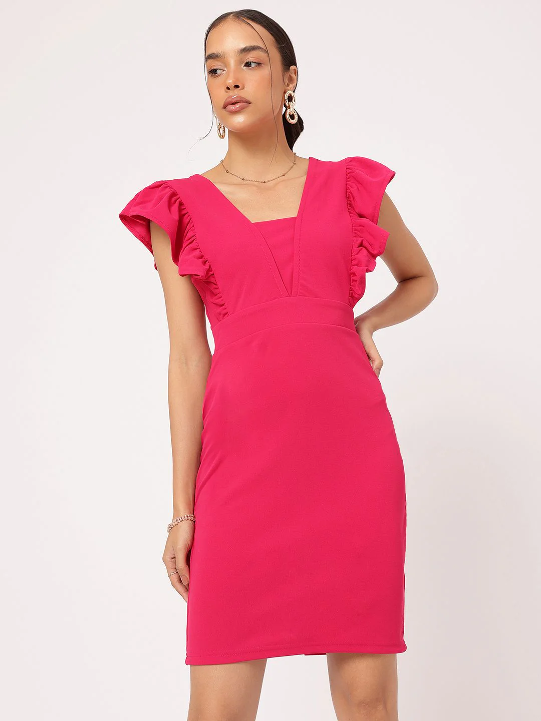 DressBerry Barbiecore Ruffled Sheath Mini Dress With Slit - Image 2