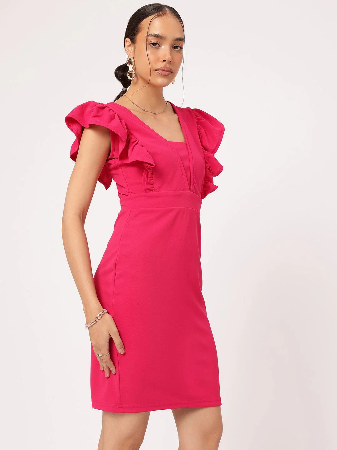 DressBerry Barbiecore Ruffled Sheath Mini Dress With Slit - Image 5