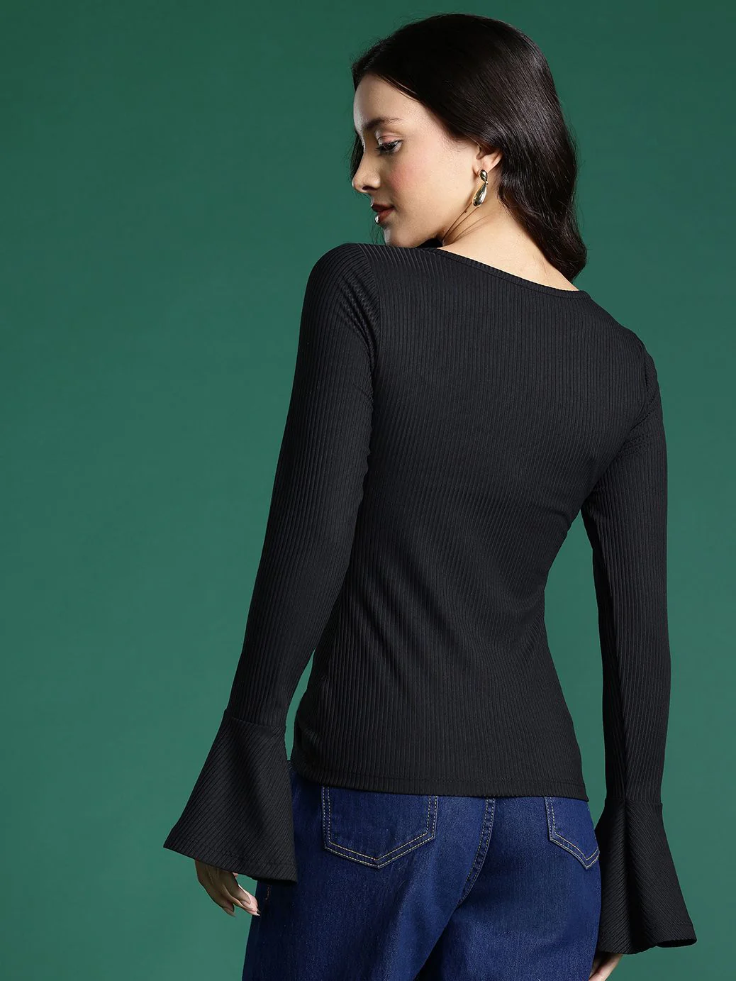 DressBerry Bell Sleeves Ribbed Cut-Out Top - Image 5