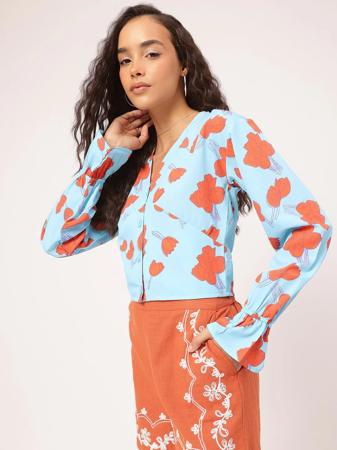 DressBerry Bloom & Beyond Floral Printed Shirt Style Top - Image 5