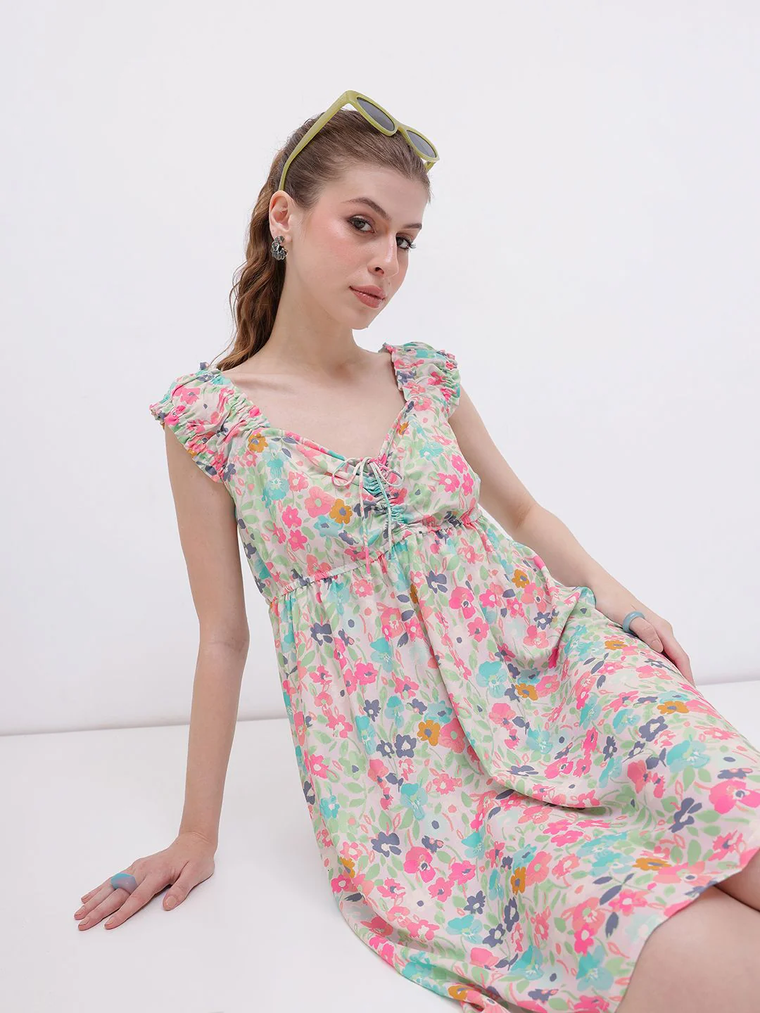 DressBerry Bloom With Style Floral Printed Ruched Detail A-line Dress - Image 2