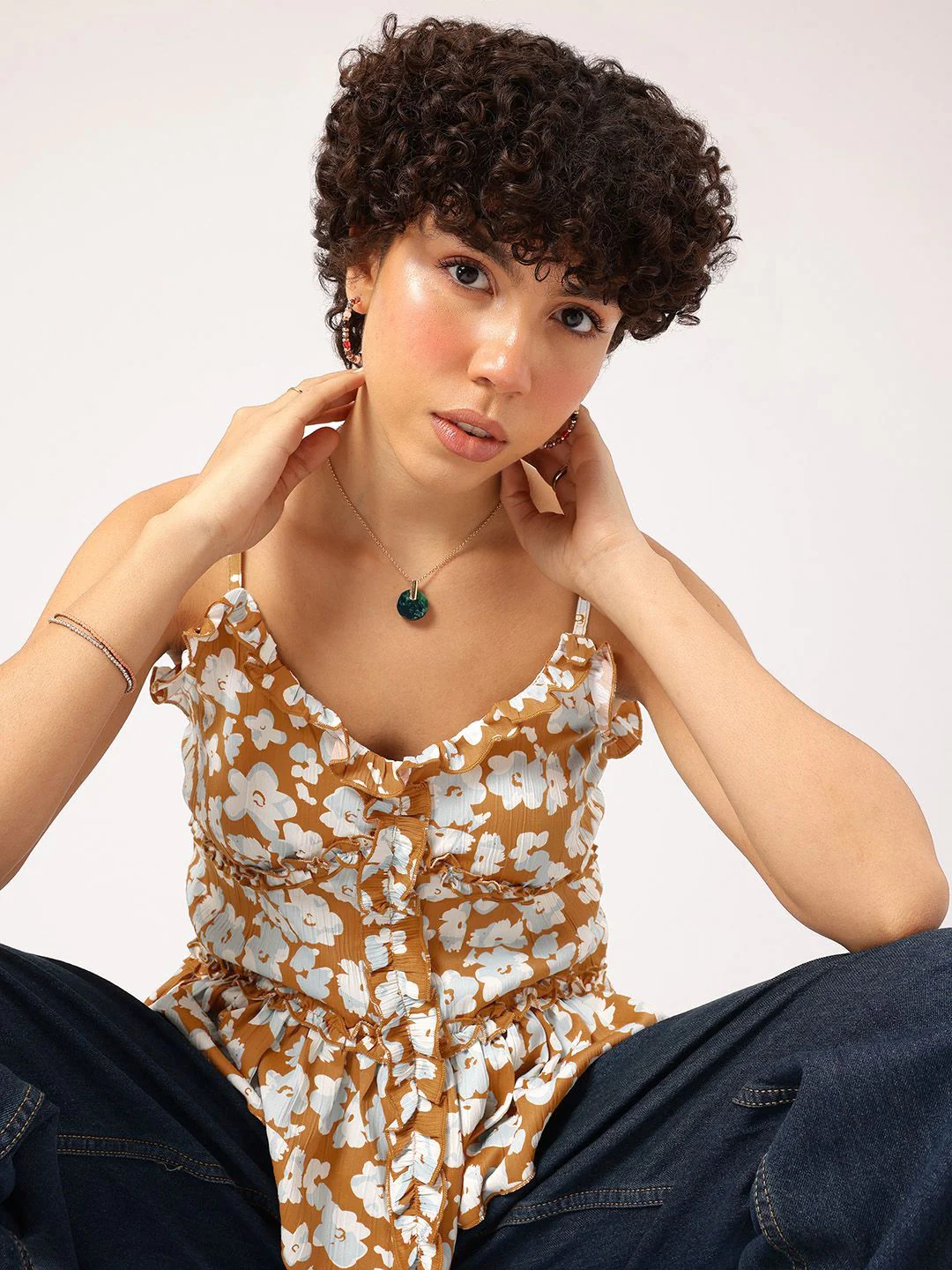 DressBerry Blooming Bold Strappy Floral Print Ruffled Top - Image 2