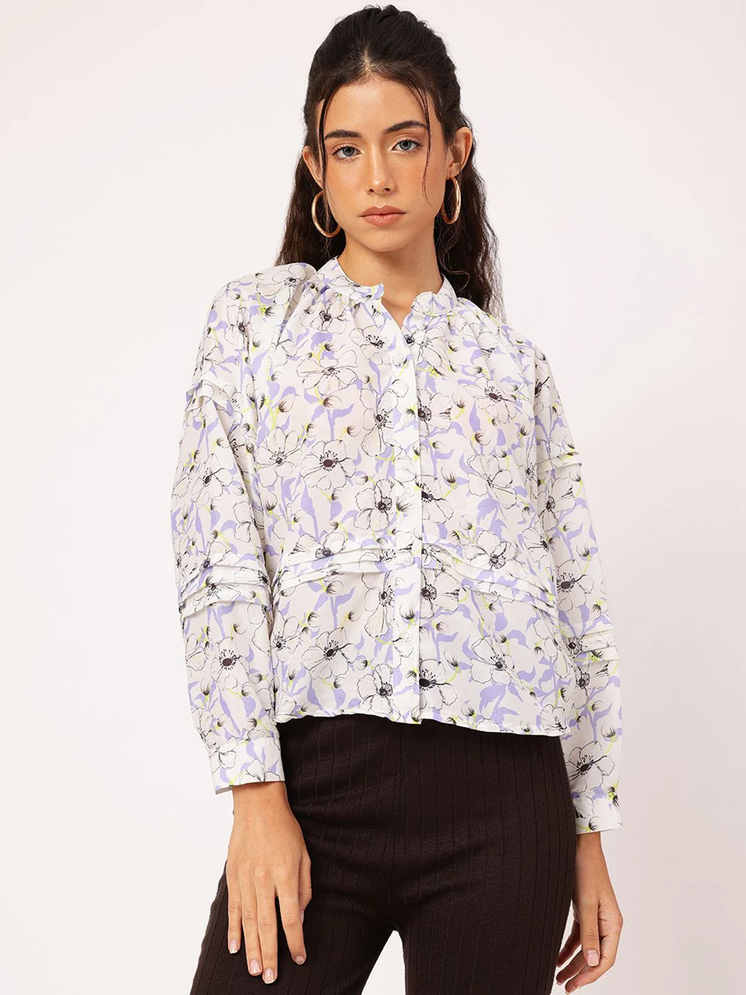 DressBerry Blooming Brilliant Floral Print Pleated Shirt Style Top - Image 2