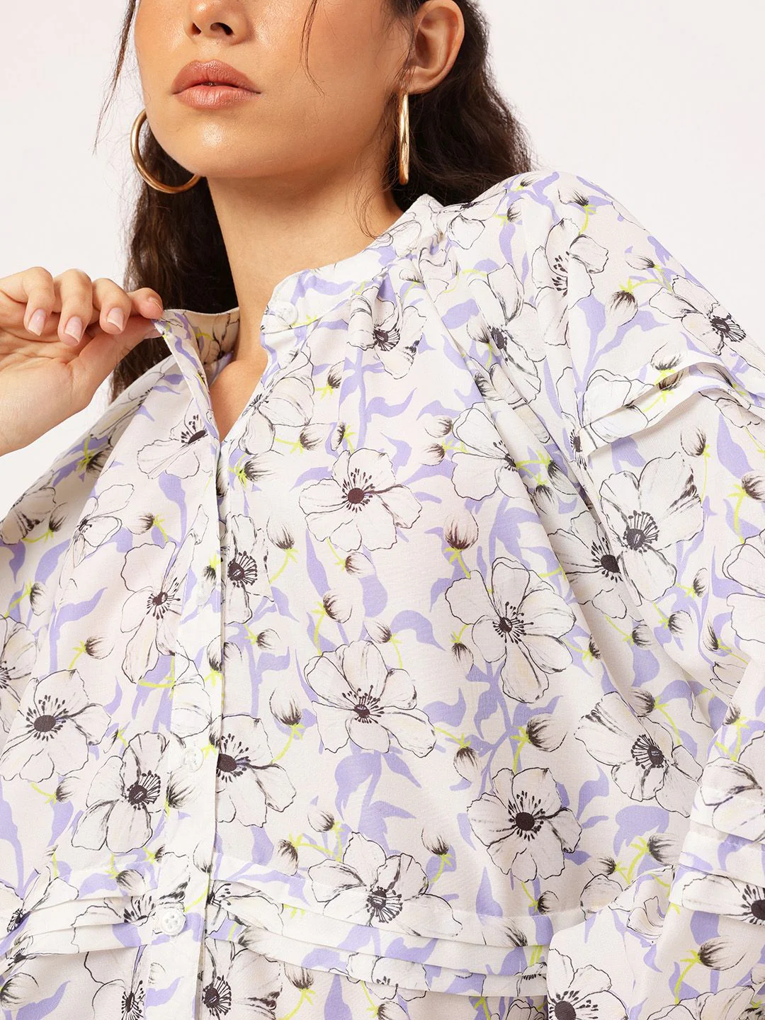 DressBerry Blooming Brilliant Floral Print Pleated Shirt Style Top - Image 3