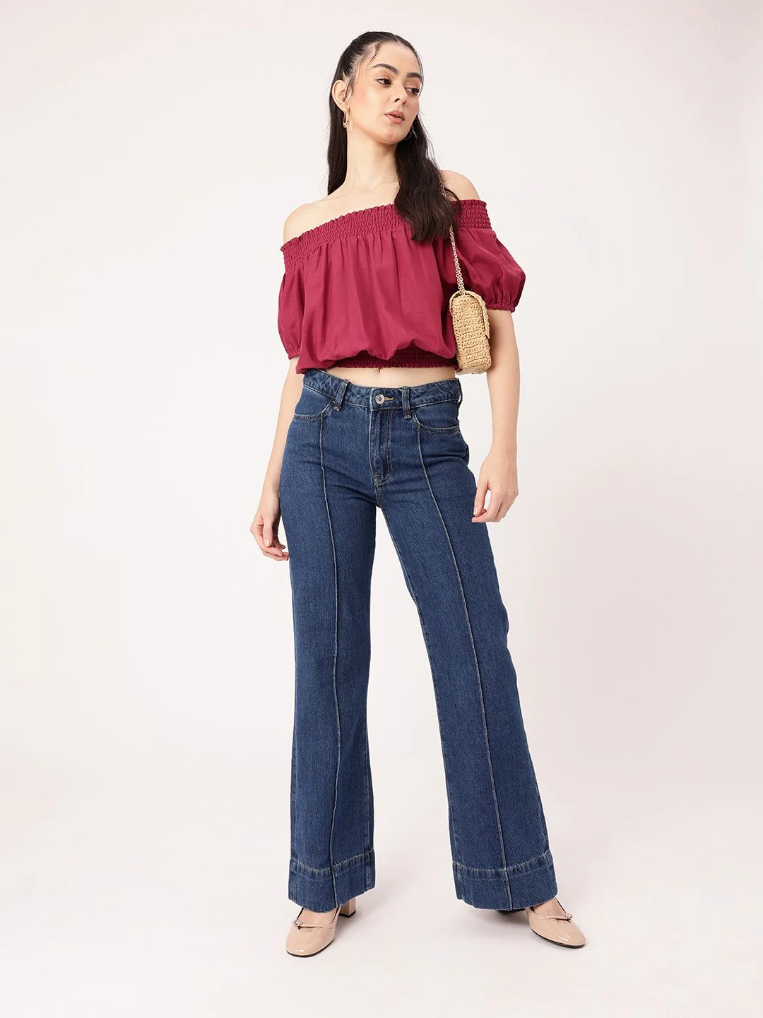 DressBerry Boho Chic Off Shoulder Smocked Blouson Crop Top - Image 6