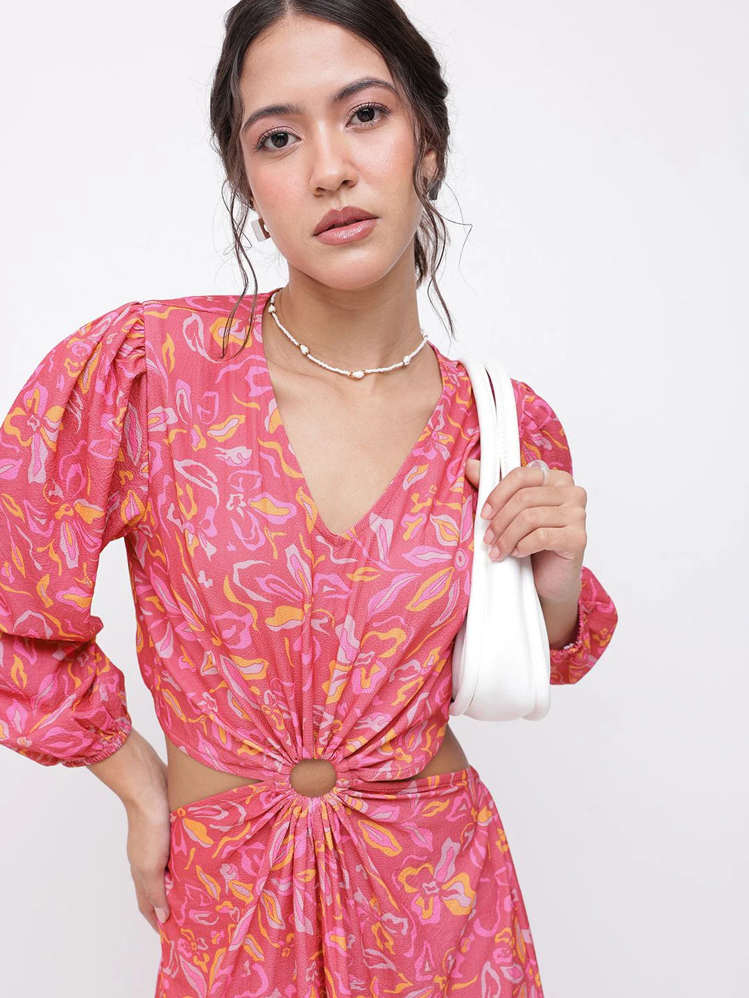 DressBerry Boho-Chic V-Neck Floral Print Cut-Out A-line Midi Dress - Image 3
