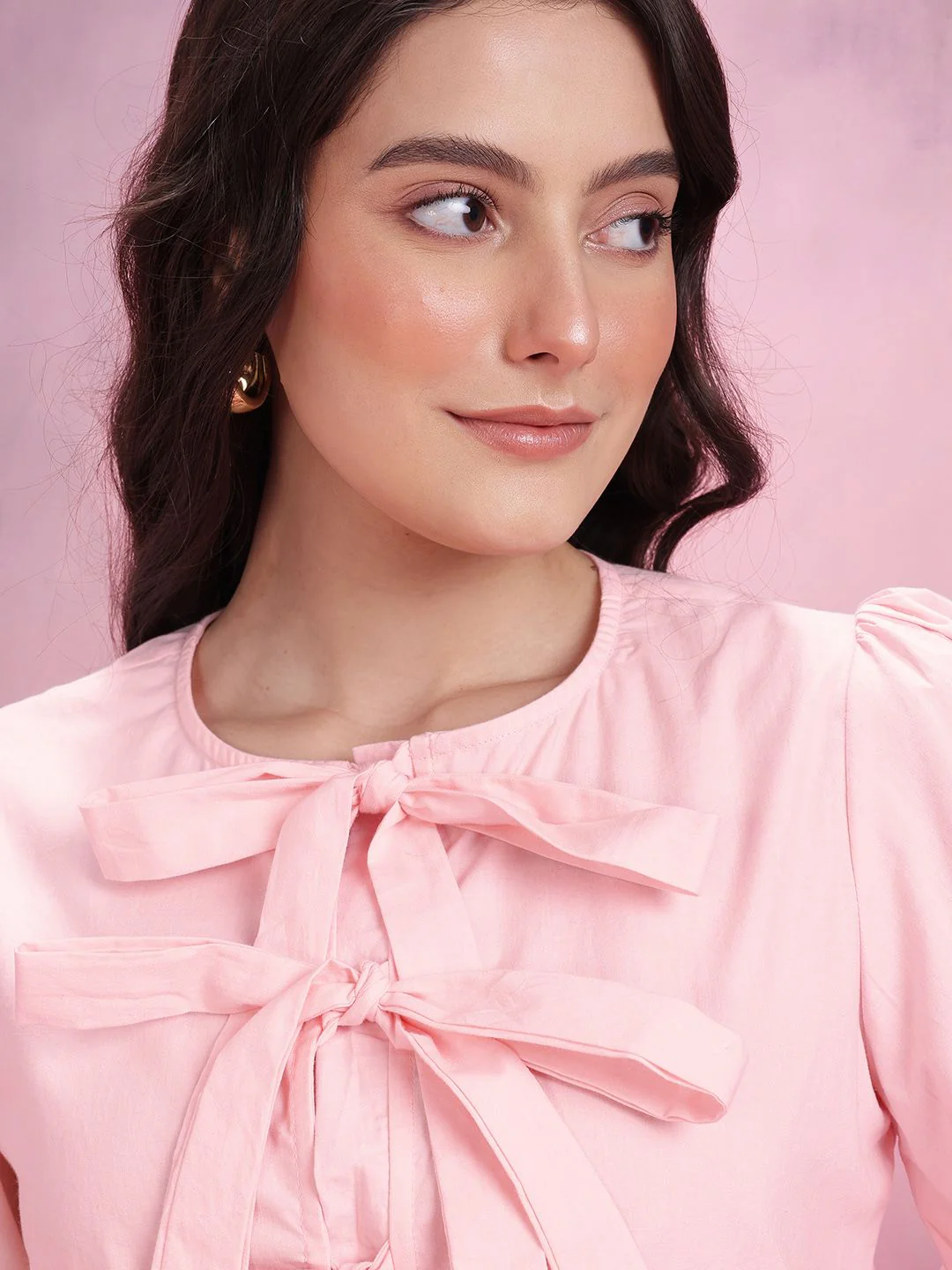 DressBerry Bow Tie-Ups Cotton Peplum Top - Image 2