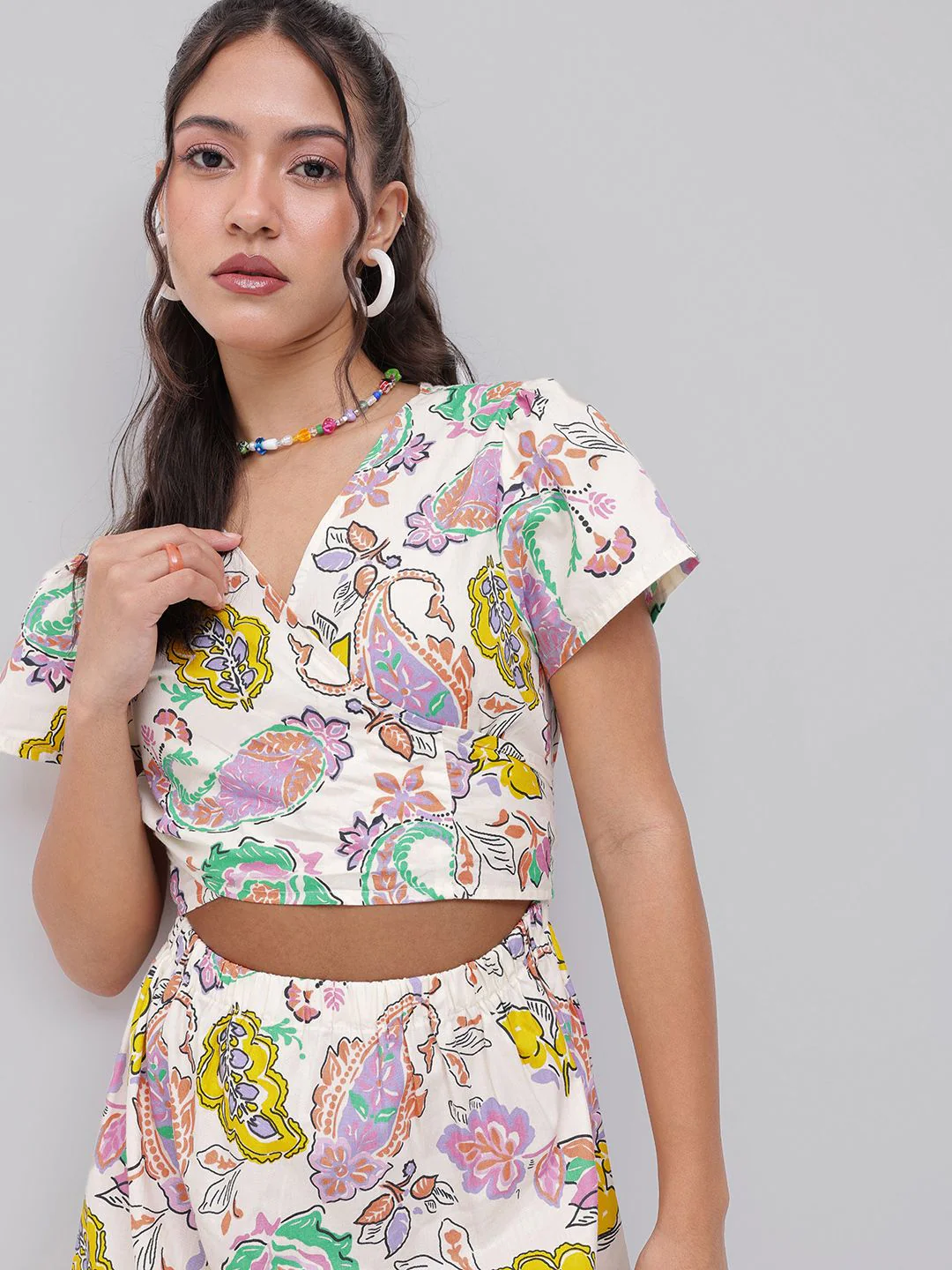 DressBerry Buta Motif Print Tie-Up Neck With Wrap Style Cut Out Detail A-Line Mini Dress - Image 2