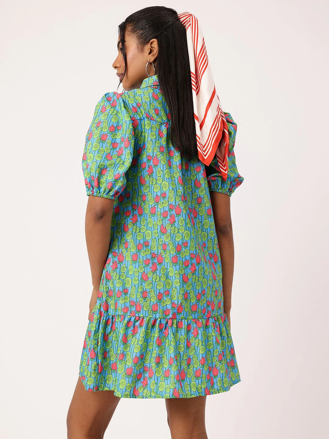 DressBerry Charming Floral Print Puffed Gathers Shirt Style Mini Dress - Image 5