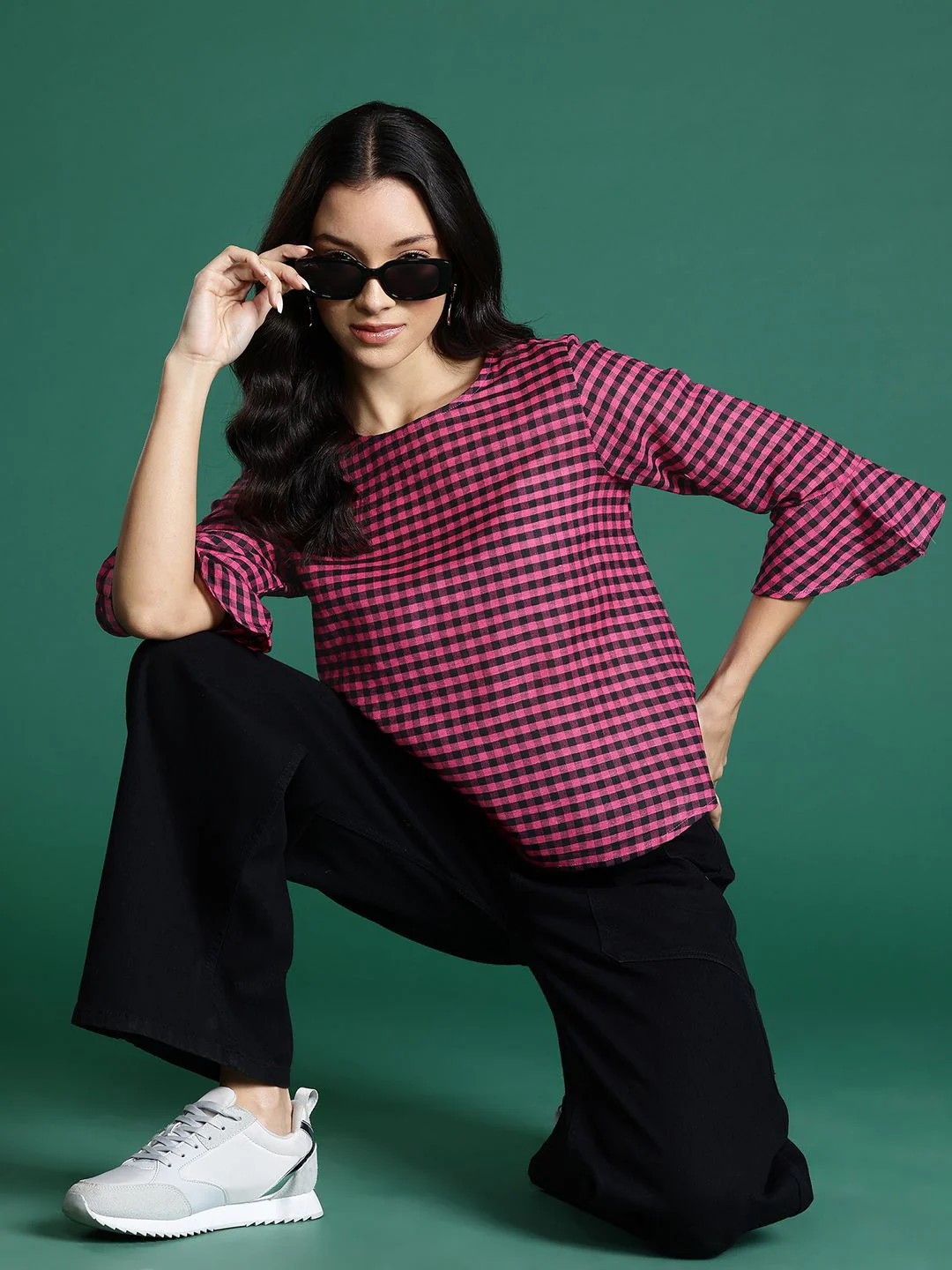DressBerry Checked Bell Sleeves Top - Image 4