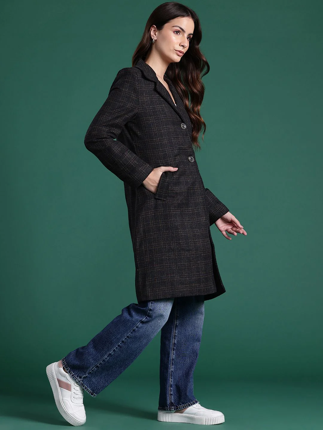 DressBerry Checked Single-Breasted Longline Overcoat - Image 3
