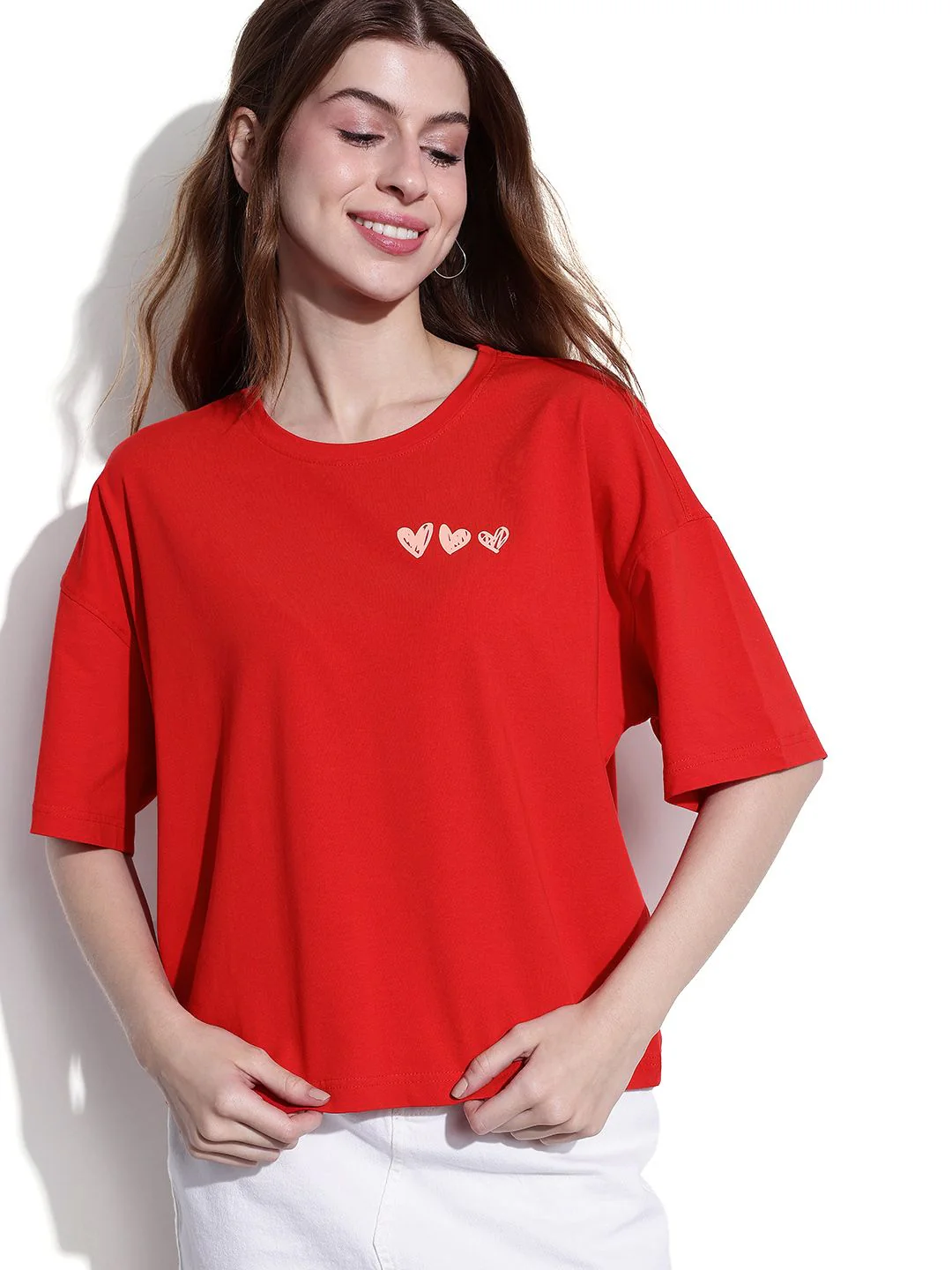DressBerry Cherry Red Hearts Scribble Oversized T-shirt - Image 2
