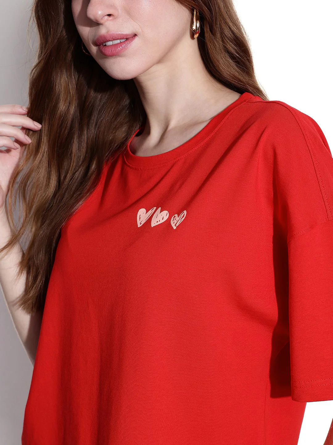 DressBerry Cherry Red Hearts Scribble Oversized T-shirt - Image 3
