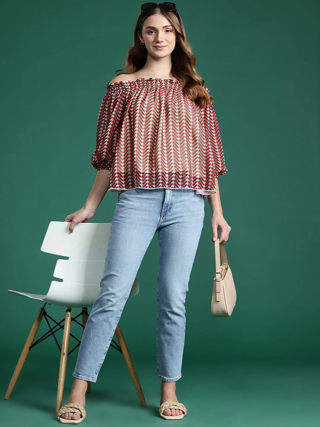DressBerry Chevron Print Off-Shoulder Bardot Top - Image 4