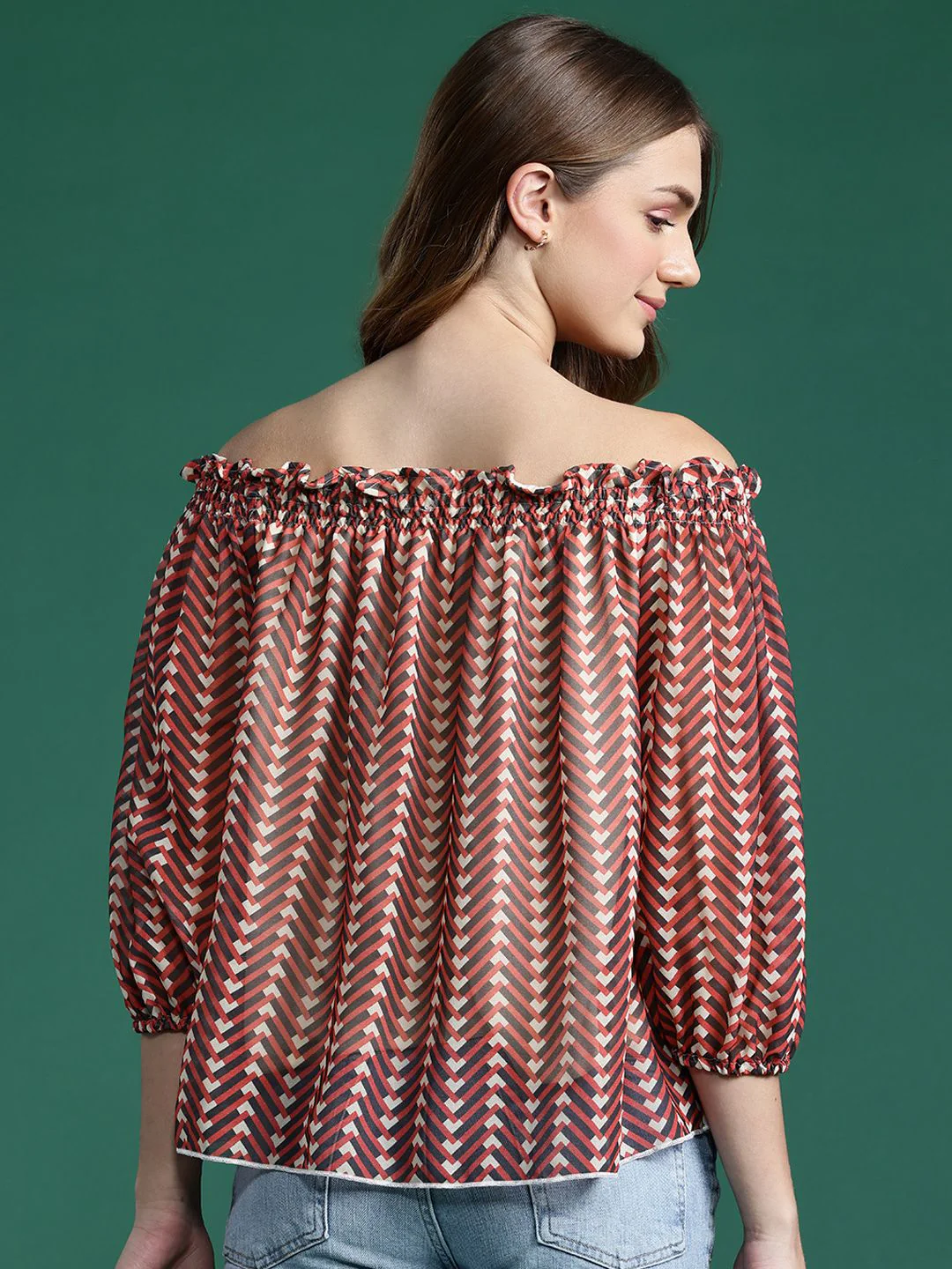 DressBerry Chevron Print Off-Shoulder Bardot Top - Image 5