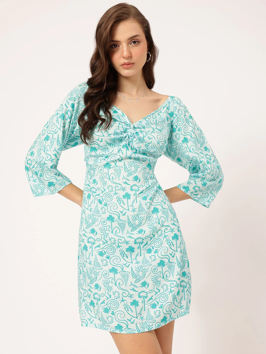 DressBerry Coastal Chic Printed Twisted A-Line Mini Dress - Image 2