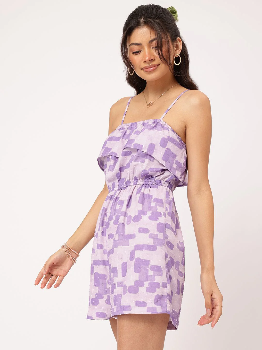 DressBerry Colour Purple Textured Elegance Layered Printed Playsuit - Image 5
