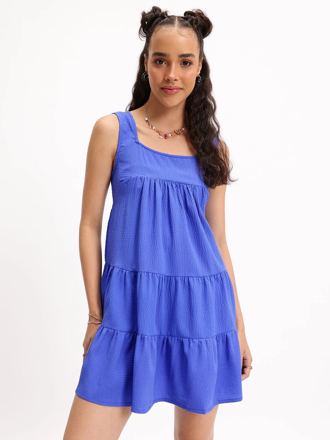 DressBerry Cosmic Cobalt Tiered Treat Mini Dress - Image 2