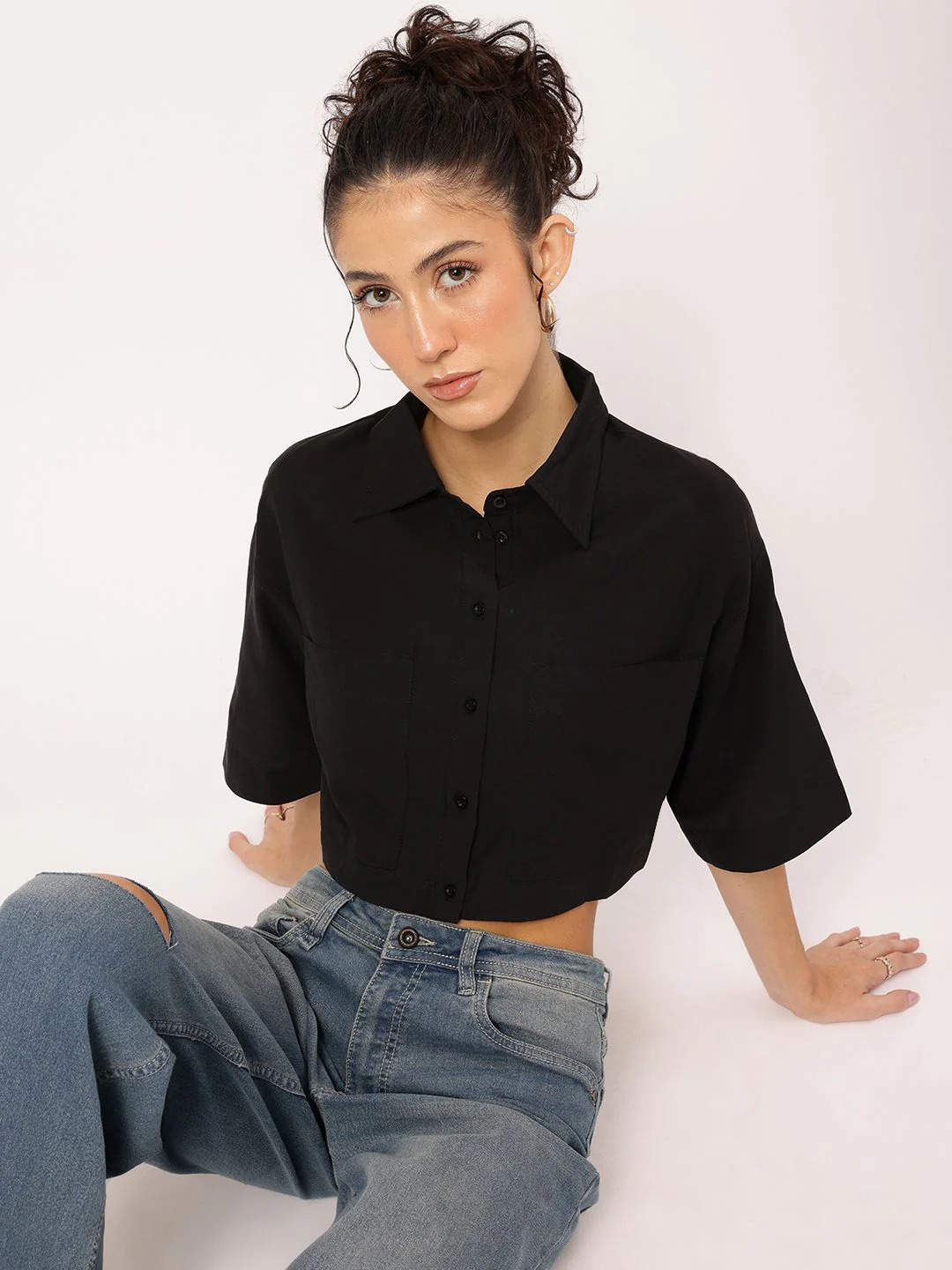 DressBerry Cozy Canvas Crop Shirt - Image 2