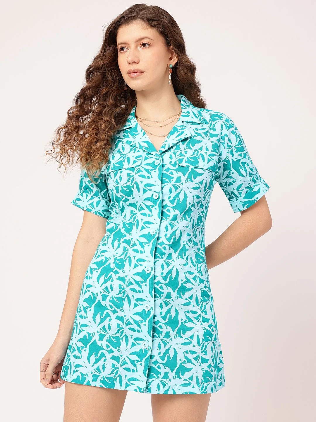 DressBerry Cultural Cascade Printed Mini Shirt Dress - Image 2