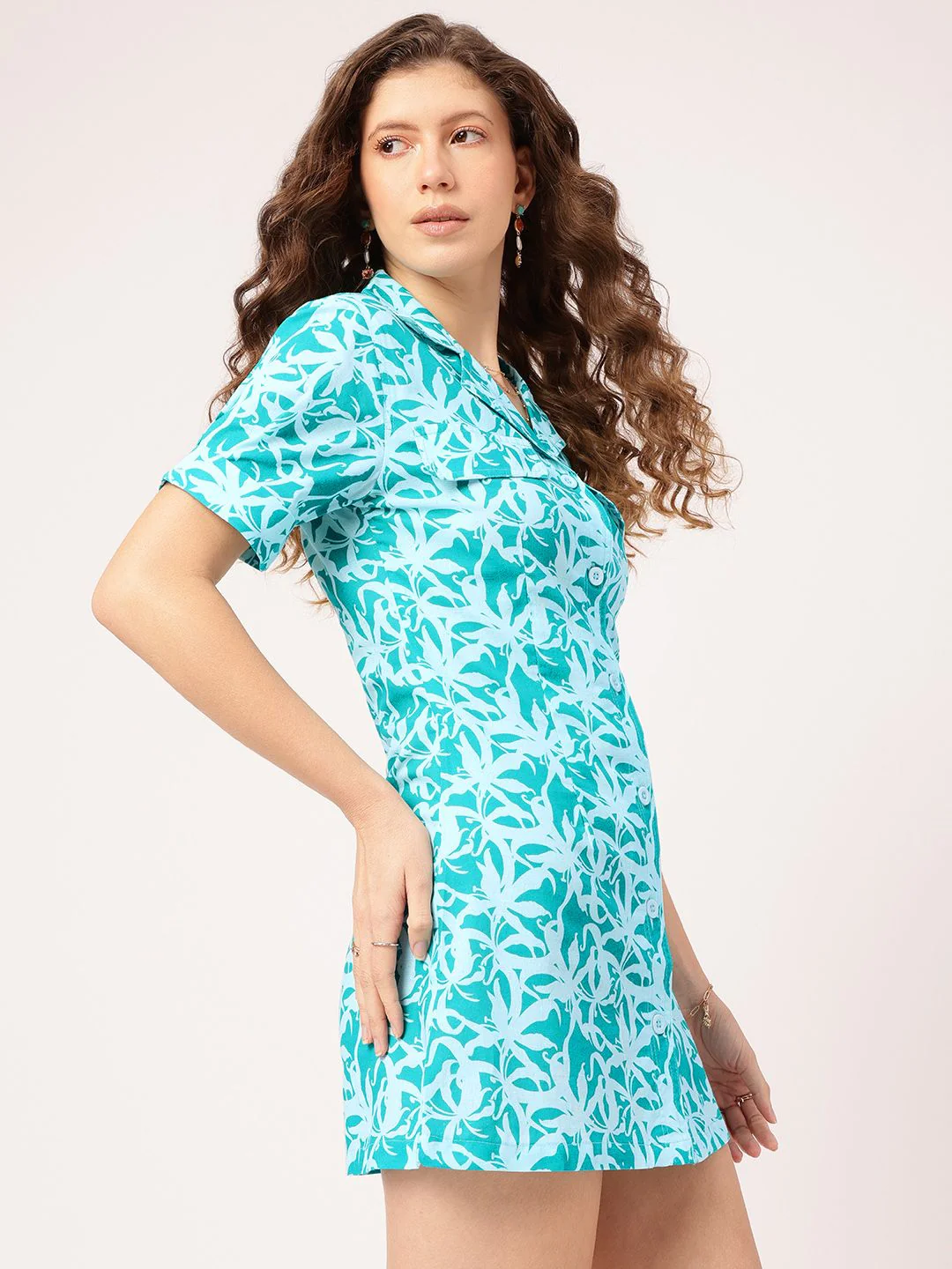 DressBerry Cultural Cascade Printed Mini Shirt Dress - Image 5