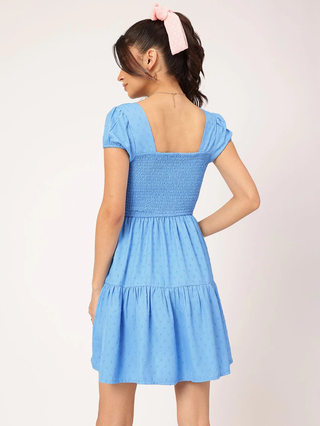 DressBerry Cute Femme Textured Tiered Smocked Mini Dress - Image 4