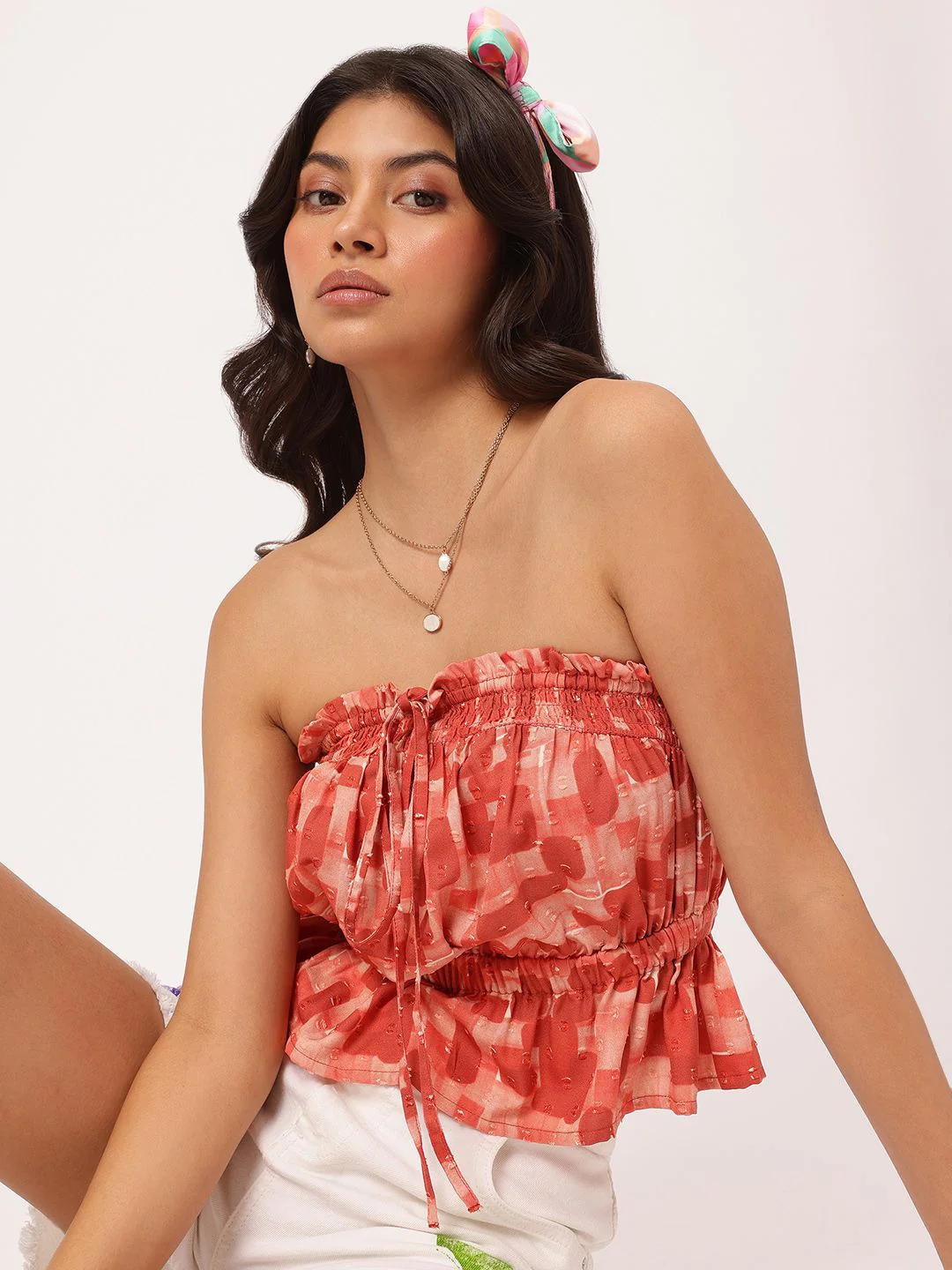 DressBerry Cutesy Chic Dobby Weave Strapless Smocked Top - Image 2