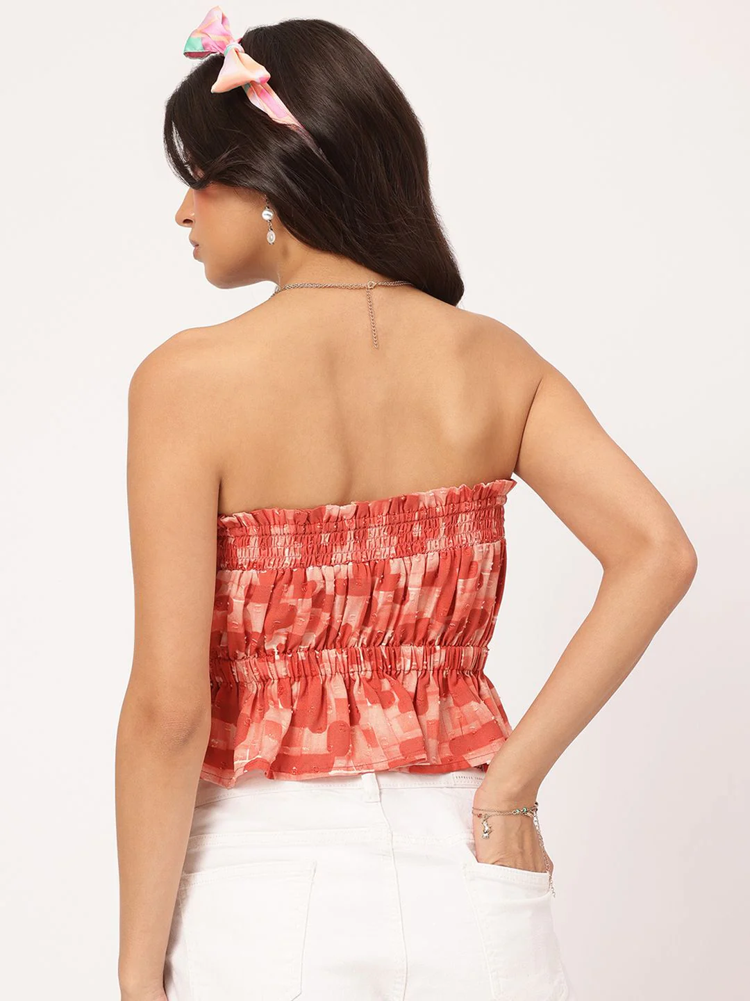 DressBerry Cutesy Chic Dobby Weave Strapless Smocked Top - Image 4
