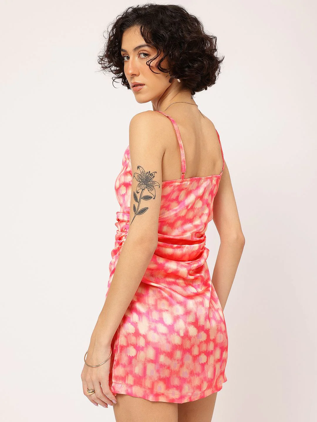 DressBerry Dainty Print Ruched Satin-Finish Mini Dress - Image 6