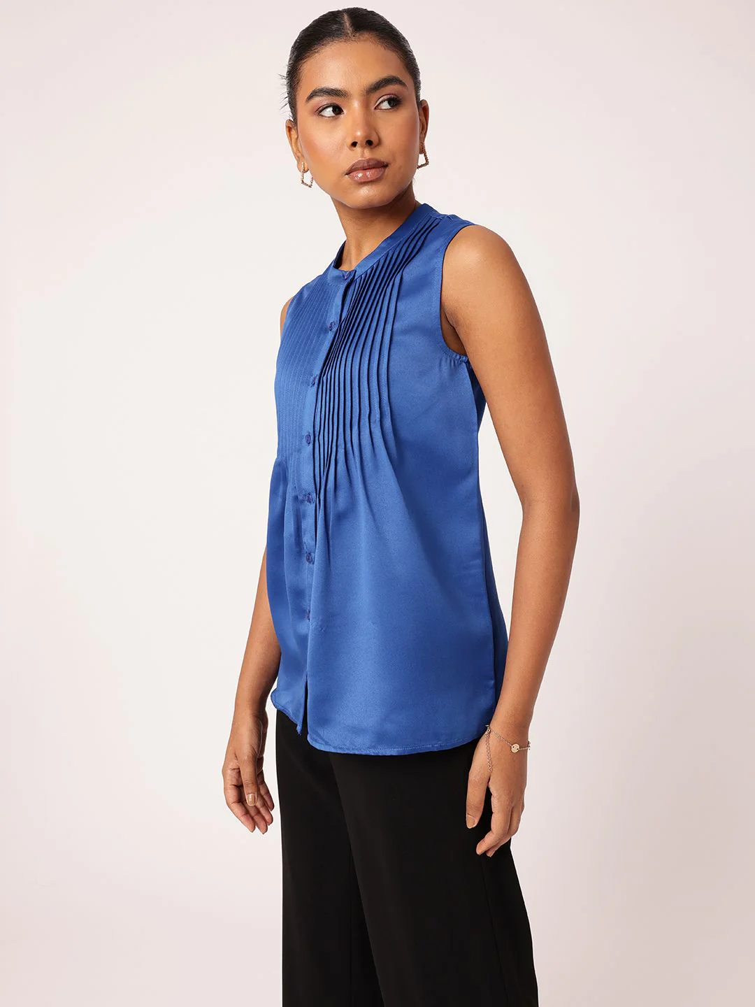 DressBerry Delicate Pleated Satin Finish Sleeveless Top - Image 3