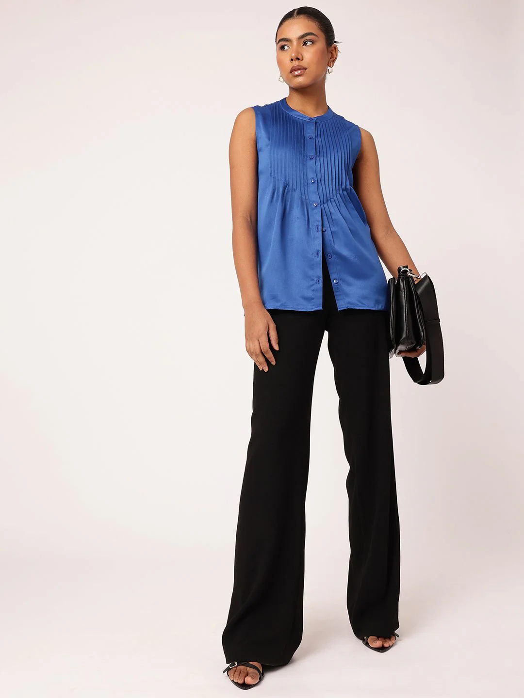 DressBerry Delicate Pleated Satin Finish Sleeveless Top - Image 4