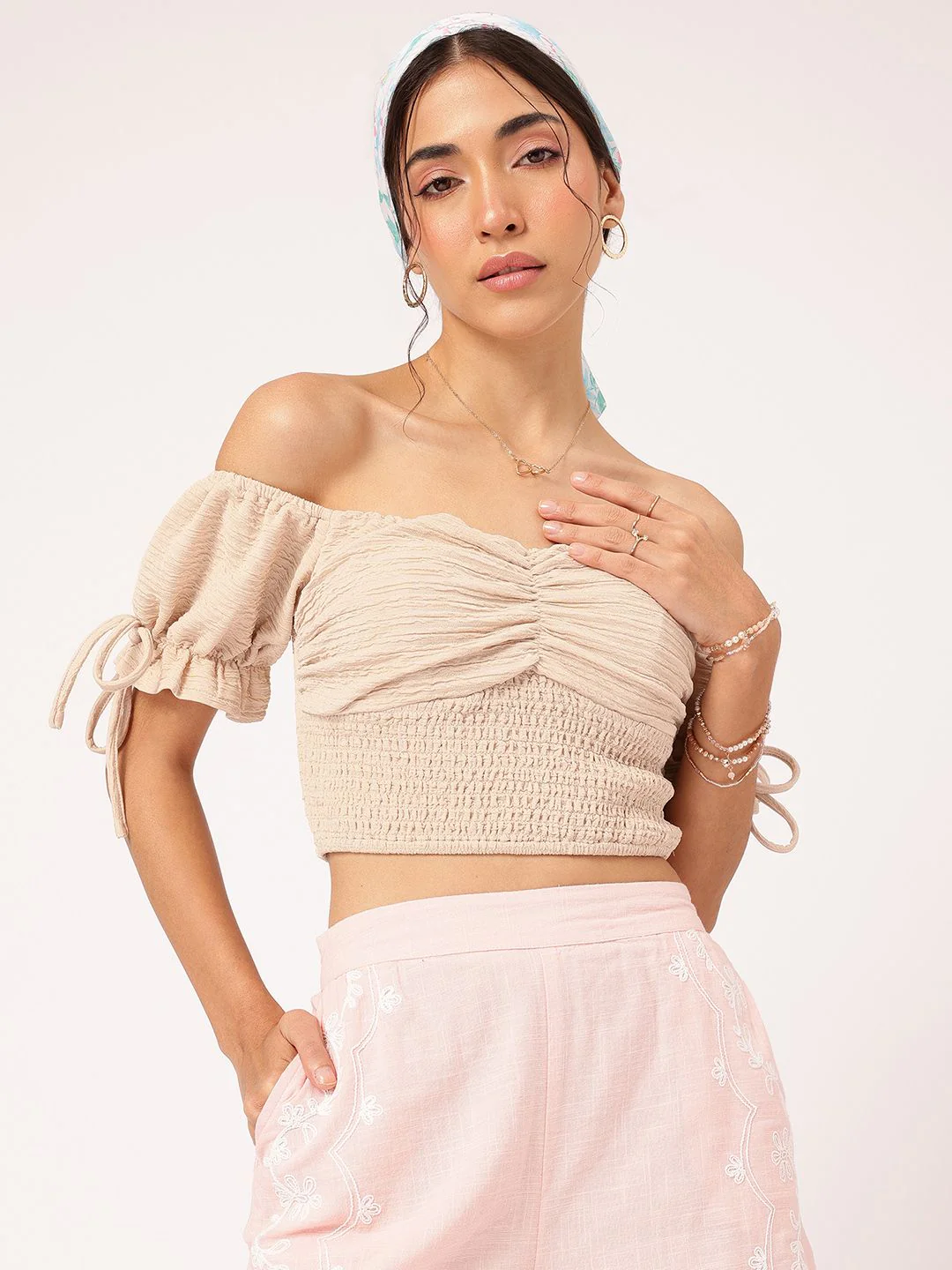 DressBerry Desert Dream Smocked Textured Crop Top - Image 2