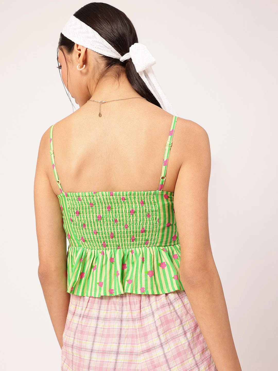 DressBerry Dreamy-Daisy Printed Shoulder Straps Smocked Peplum Top - Image 4