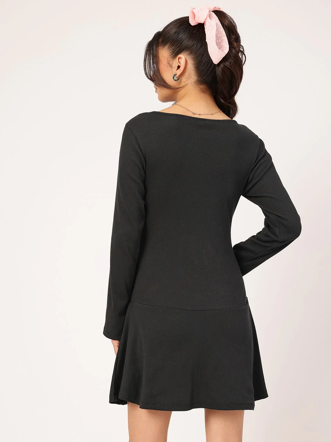 DressBerry Edgy Elegance Ribbed Drop-Waist Mini Dress - Image 4